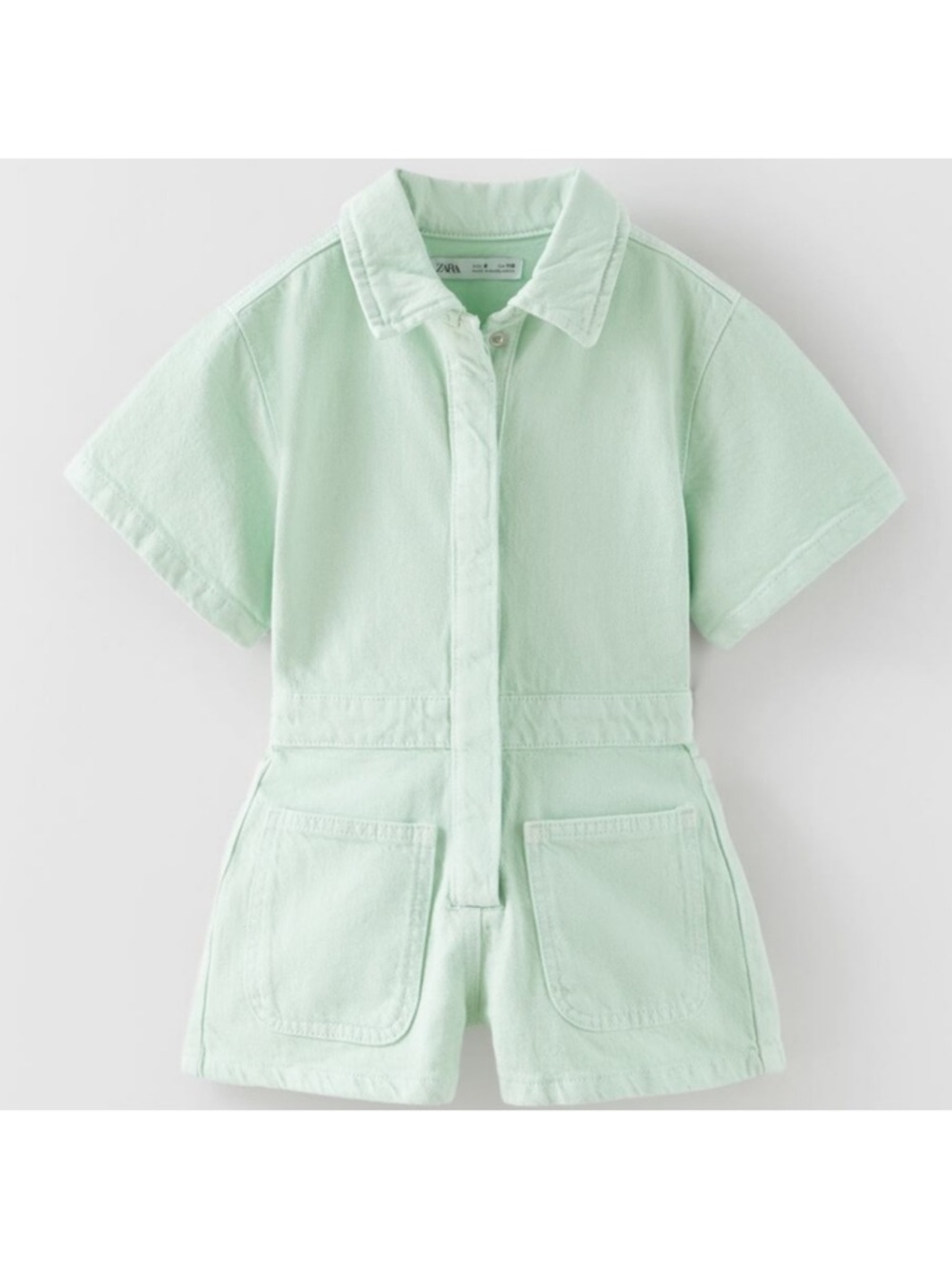 Zara Kids Short-Sleeve Denim Romper - Mint Green
